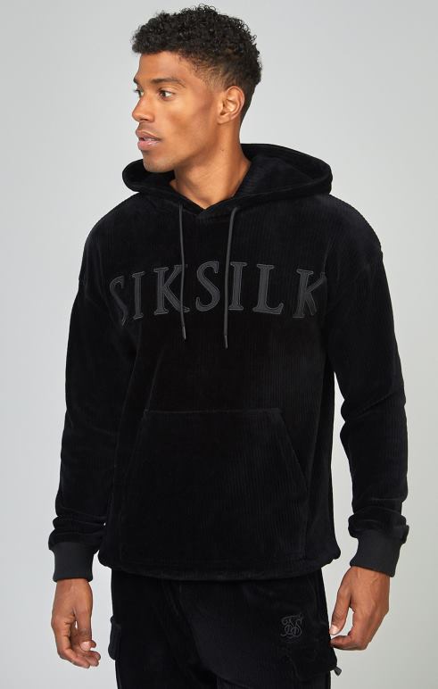 SikSilk Μαύρο κοτλέ απλικέ λογότυπο πάνω κουκούλα άνδρες ενδύματα 48N8Z414