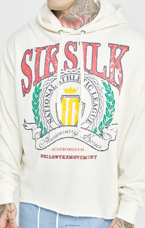 SikSilk εκρού πανεπιστημιακή στάμπα μεγάλου μεγέθους κουκούλα άνδρες ενδύματα 48N8Z419