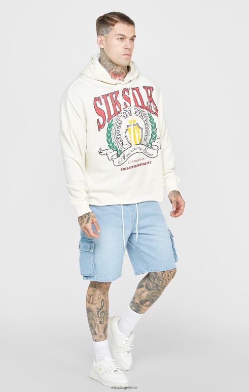 SikSilk εκρού πανεπιστημιακή στάμπα μεγάλου μεγέθους κουκούλα άνδρες ενδύματα 48N8Z419