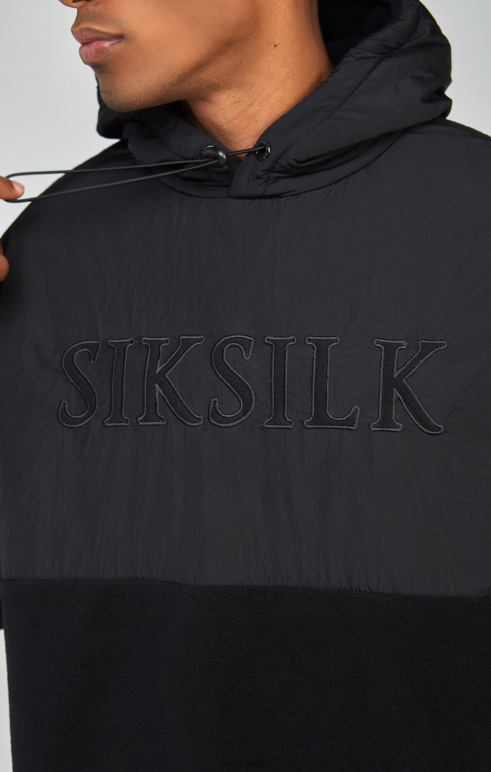 SikSilk Μαύρο πολικό φλις κομμένο και ράψιμο κουκούλα άνδρες ενδύματα 48N8Z425