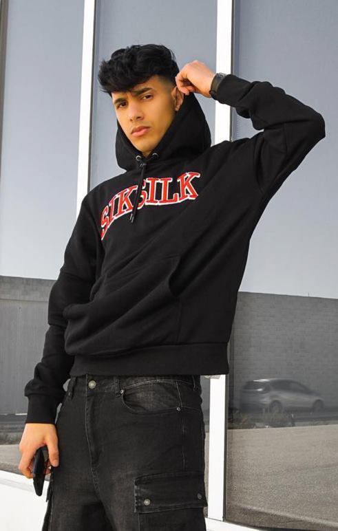 SikSilk μαύρη υπερμεγέθη κουκούλα άνδρες ενδύματα 48N8Z426