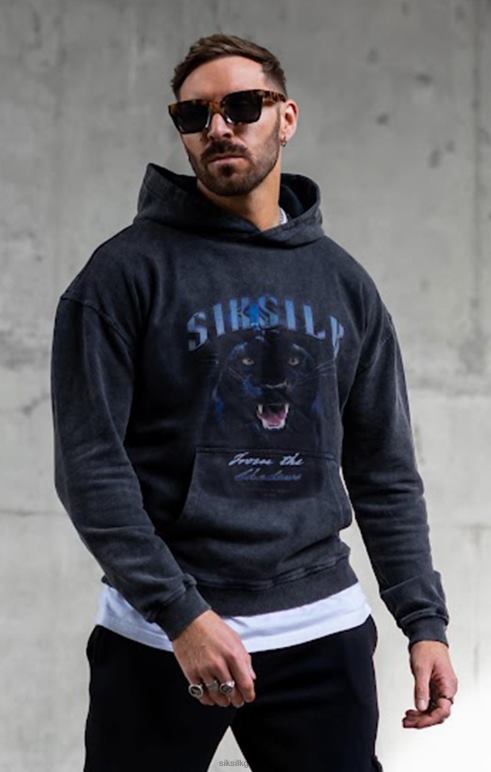 SikSilk μαύρο γραφικό λεπτό cropped hoodie άνδρες ενδύματα 48N8Z440
