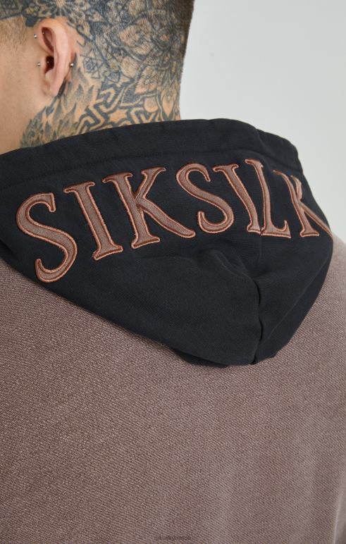 SikSilk πλυμένο καφέ βαρέων βαρών loopback υπερμεγέθη κουκούλα άνδρες ενδύματα 48N8Z430
