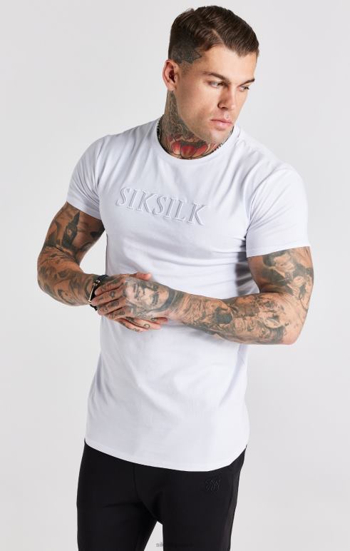 SikSilk λευκό κεντητό μπλουζάκι για μυϊκή εφαρμογή άνδρες ενδύματα 48N8Z370