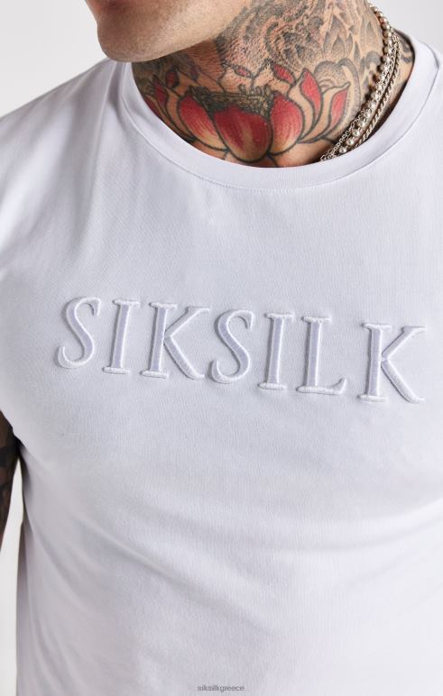 SikSilk λευκό κεντητό μπλουζάκι για μυϊκή εφαρμογή άνδρες ενδύματα 48N8Z370