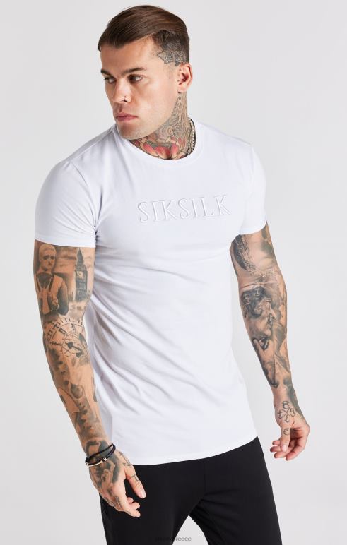 SikSilk λευκό κεντητό μπλουζάκι για μυϊκή εφαρμογή άνδρες ενδύματα 48N8Z370