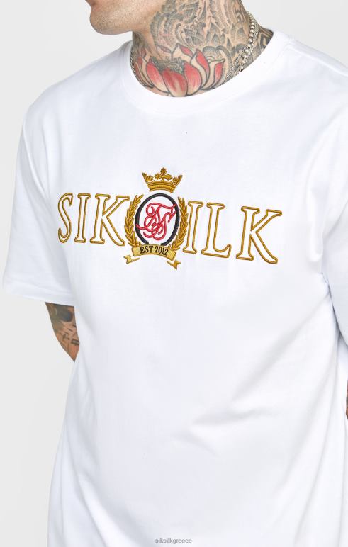 SikSilk λευκό μπλουζάκι με υπερμεγέθη λοφίο άνδρες ενδύματα 48N8Z376