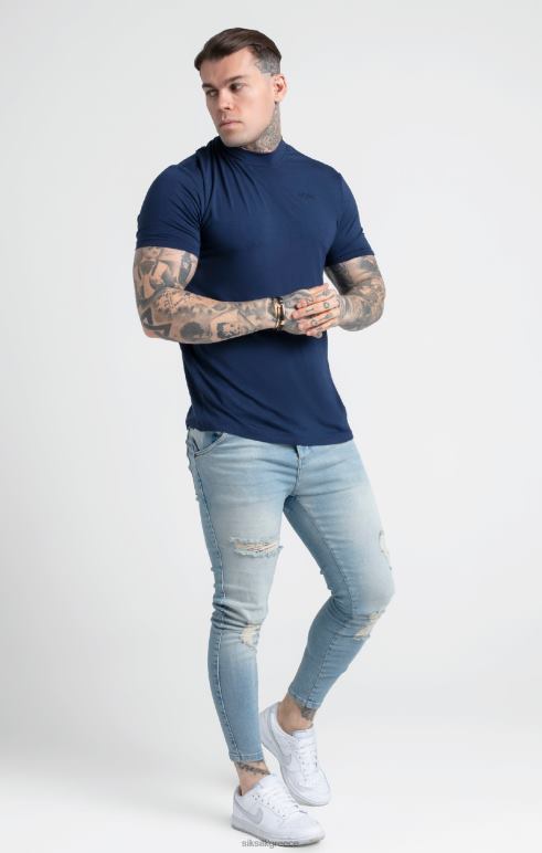 SikSilk ναυτικό μπλουζάκι με ψηλό λαιμό άνδρες ενδύματα 48N8Z379