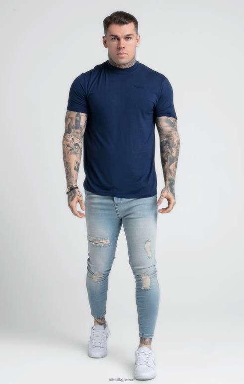 SikSilk ναυτικό μπλουζάκι με ψηλό λαιμό άνδρες ενδύματα 48N8Z379