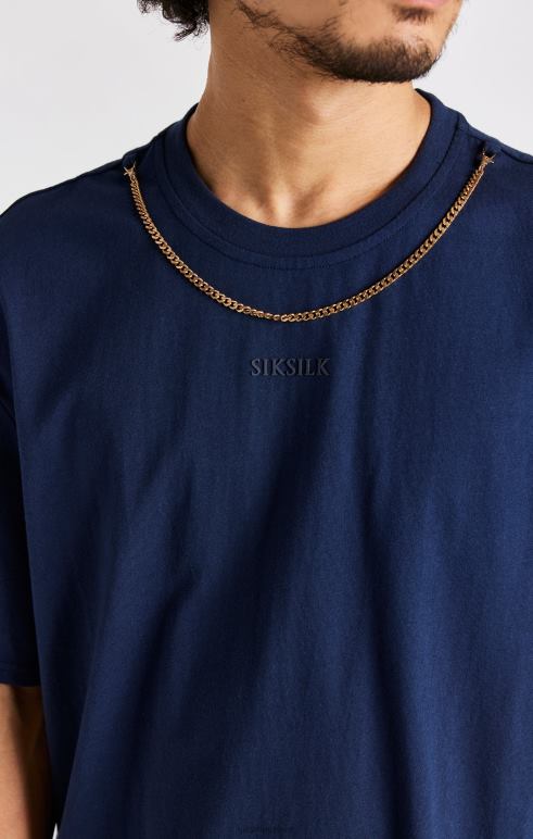 SikSilk ναυτικό μπλουζάκι με αλυσίδα άνδρες ενδύματα 48N8Z389