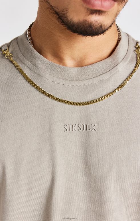 SikSilk Μπεζ μπλουζάκι με αλυσίδα σε μεγάλο μέγεθος άνδρες ενδύματα 48N8Z392