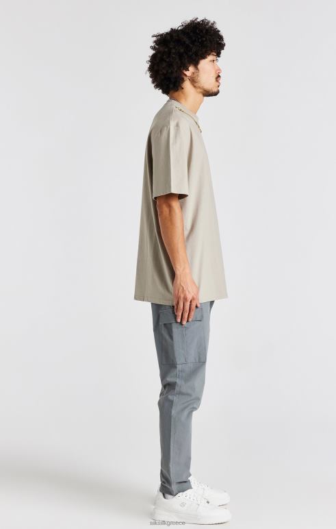 SikSilk Μπεζ μπλουζάκι με αλυσίδα σε μεγάλο μέγεθος άνδρες ενδύματα 48N8Z392