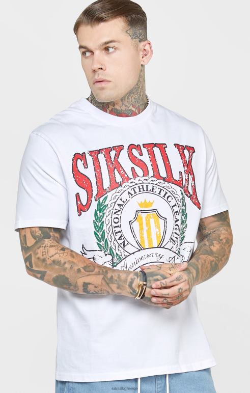 SikSilk λευκό μπλουζάκι μεγάλου μεγέθους άνδρες ενδύματα 48N8Z394