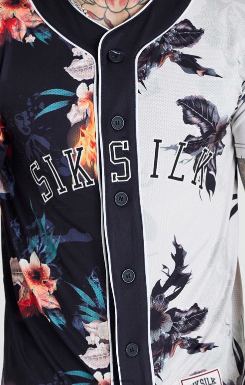 SikSilk φανέλα μπέιζμπολ σε μαύρο & εκρού στάμπα άνδρες ενδύματα 48N8Z398