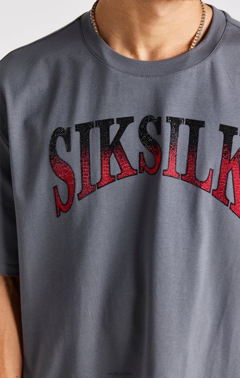 SikSilk κοντομάνικο μπλουζάκι σε γκρι στρας άνδρες ενδύματα 48N8Z400