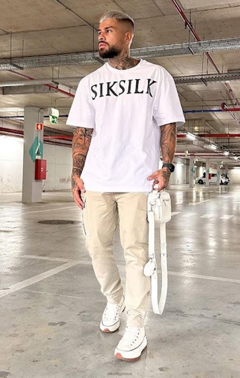 SikSilk λευκό μπλουζάκι χαλαρής εφαρμογής άνδρες ενδύματα 48N8Z406