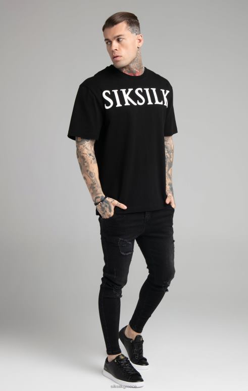SikSilk μαύρο μπλουζάκι χαλαρής εφαρμογής άνδρες ενδύματα 48N8Z407
