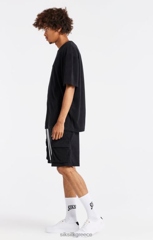 SikSilk μαύρο μπλουζάκι μεγάλου μεγέθους με πετσέτα άνδρες ενδύματα 48N8Z408