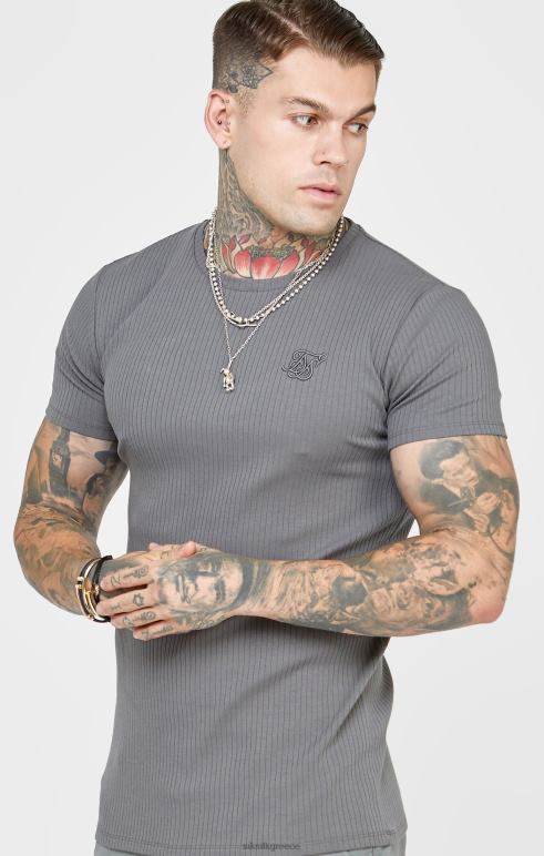 SikSilk γκρι rib πλεκτό μπλουζάκι άνδρες ενδύματα 48N8Z374