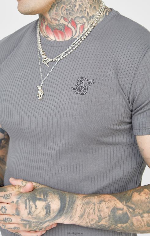 SikSilk γκρι rib πλεκτό μπλουζάκι άνδρες ενδύματα 48N8Z374