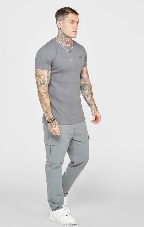 SikSilk γκρι rib πλεκτό μπλουζάκι άνδρες ενδύματα 48N8Z374