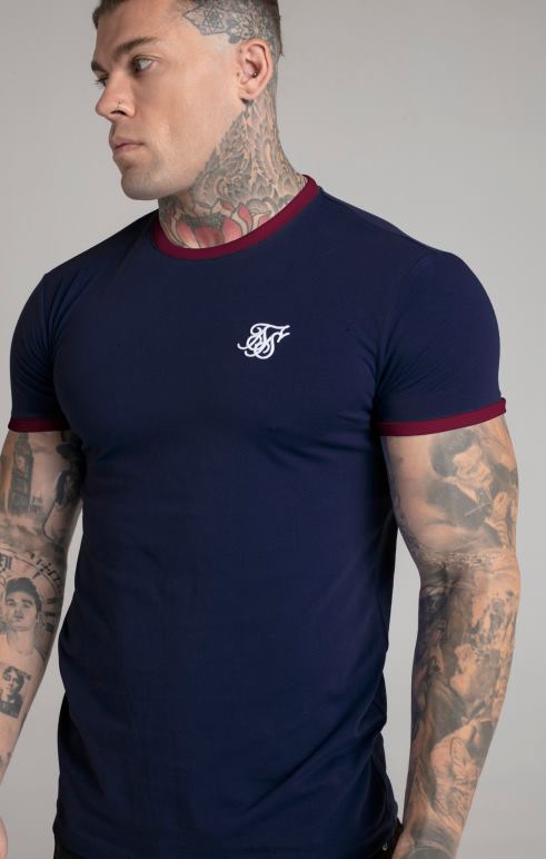 SikSilk ναυτικό κοντομάνικο ringer t-shirt άνδρες ενδύματα 48N8Z366