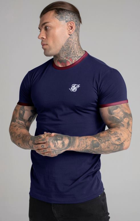 SikSilk ναυτικό κοντομάνικο ringer t-shirt άνδρες ενδύματα 48N8Z366