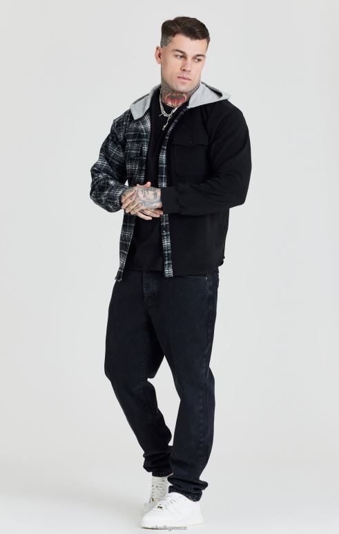 SikSilk μαύρο πουκάμισο με κουκούλα αντίθεσης άνδρες ενδύματα 48N8Z490