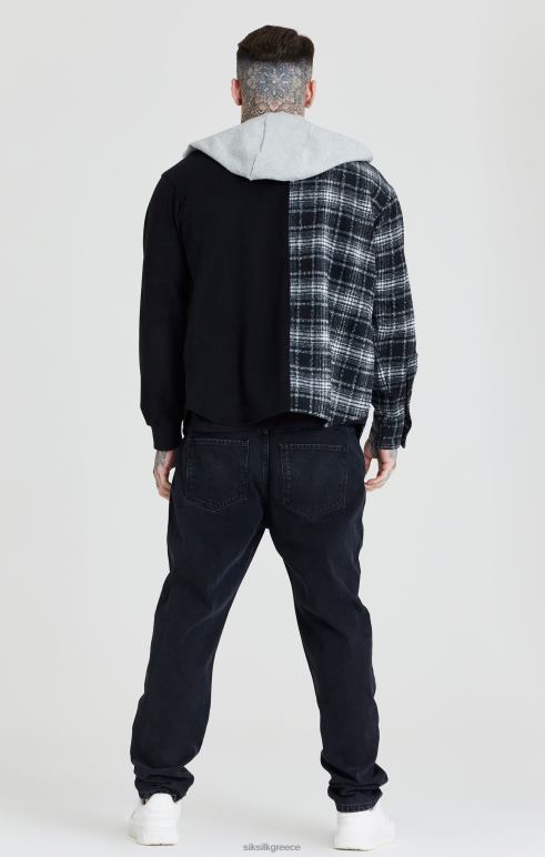 SikSilk μαύρο πουκάμισο με κουκούλα αντίθεσης άνδρες ενδύματα 48N8Z490