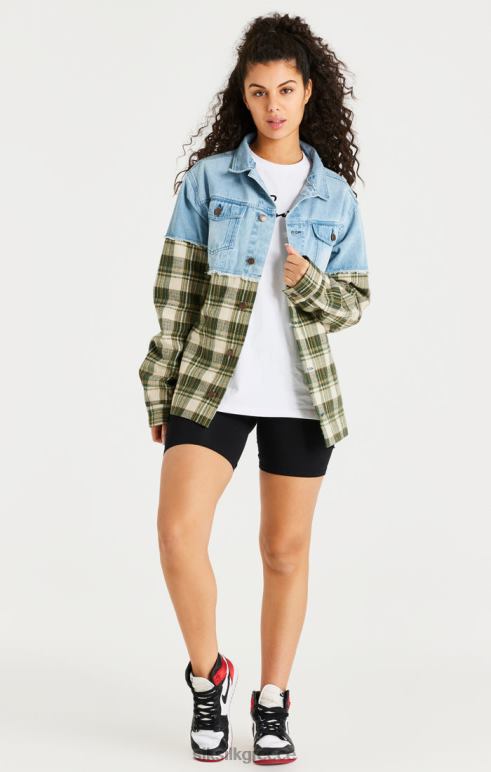 SikSilk πράσινο καρό τζιν μπουφάν με αντίθεση άνδρες ενδύματα 48N8Z496