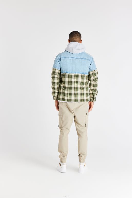 SikSilk πράσινο καρό τζιν μπουφάν με αντίθεση άνδρες ενδύματα 48N8Z496