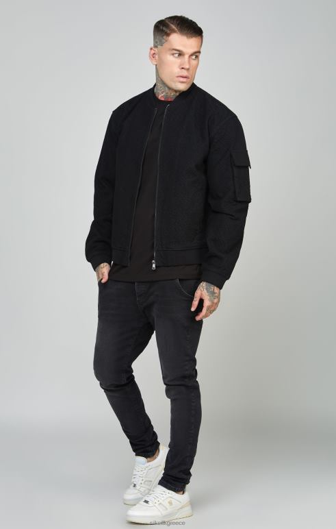 SikSilk μαύρο επαναλαμβανόμενο λογότυπο τζιν bomber jacket άνδρες ενδύματα 48N8Z491