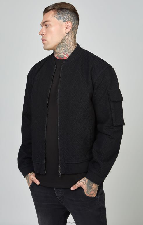 SikSilk μαύρο επαναλαμβανόμενο λογότυπο τζιν bomber jacket άνδρες ενδύματα 48N8Z491