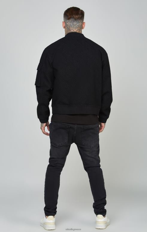 SikSilk μαύρο επαναλαμβανόμενο λογότυπο τζιν bomber jacket άνδρες ενδύματα 48N8Z491