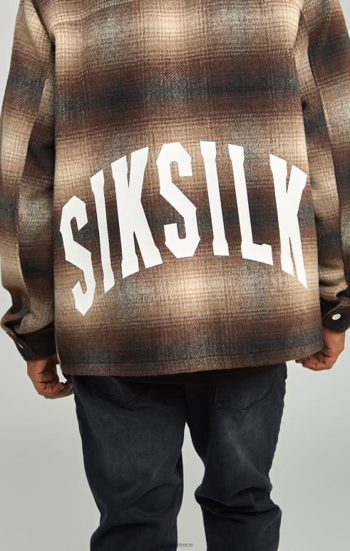 SikSilk καφέ εμπριμέ λογότυπο check overshirt άνδρες ενδύματα 48N8Z467