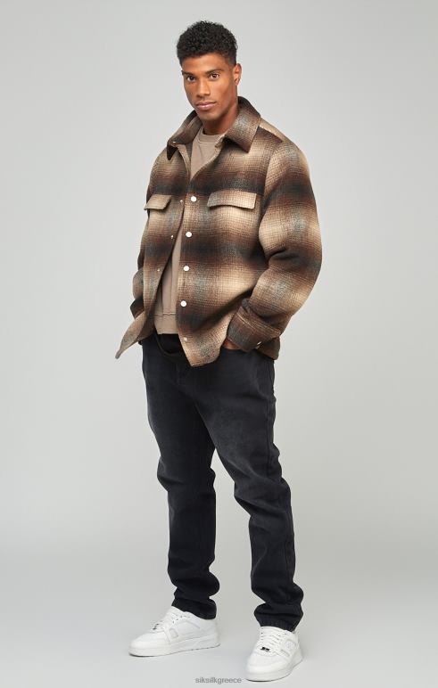 SikSilk καφέ εμπριμέ λογότυπο check overshirt άνδρες ενδύματα 48N8Z467