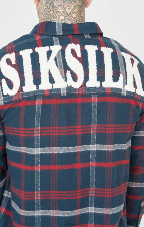 SikSilk ναυτικό λογότυπο καρό μακρυμάνικο μπλουζάκι άνδρες ενδύματα 48N8Z466