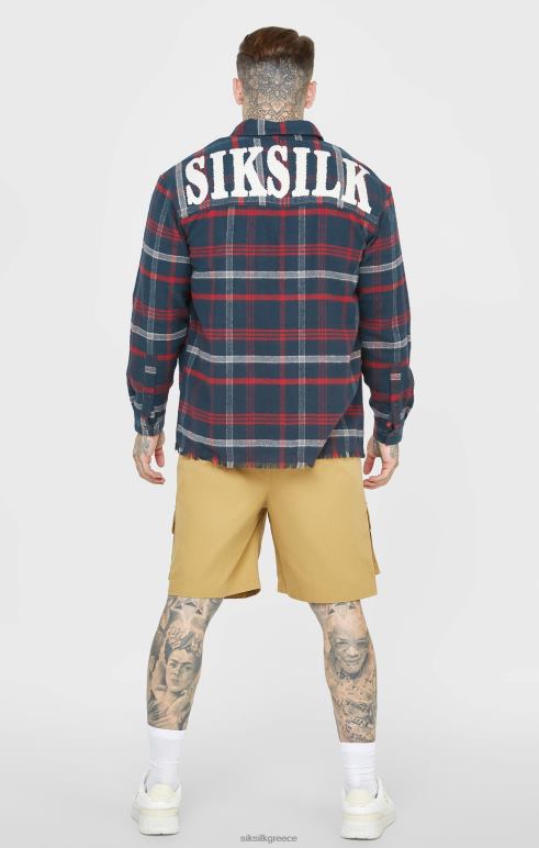SikSilk ναυτικό λογότυπο καρό μακρυμάνικο μπλουζάκι άνδρες ενδύματα 48N8Z466