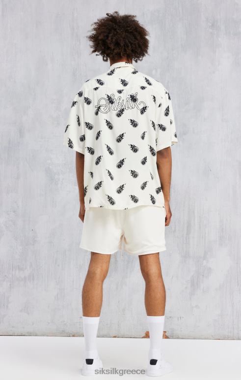 SikSilk x διαστημική μαρμελάδα εκρού στάμπα υπερμεγέθη πουκάμισο άνδρες ενδύματα 48N8Z463