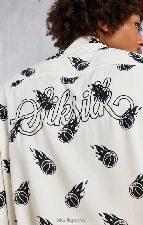 SikSilk x διαστημική μαρμελάδα εκρού στάμπα υπερμεγέθη πουκάμισο άνδρες ενδύματα 48N8Z463